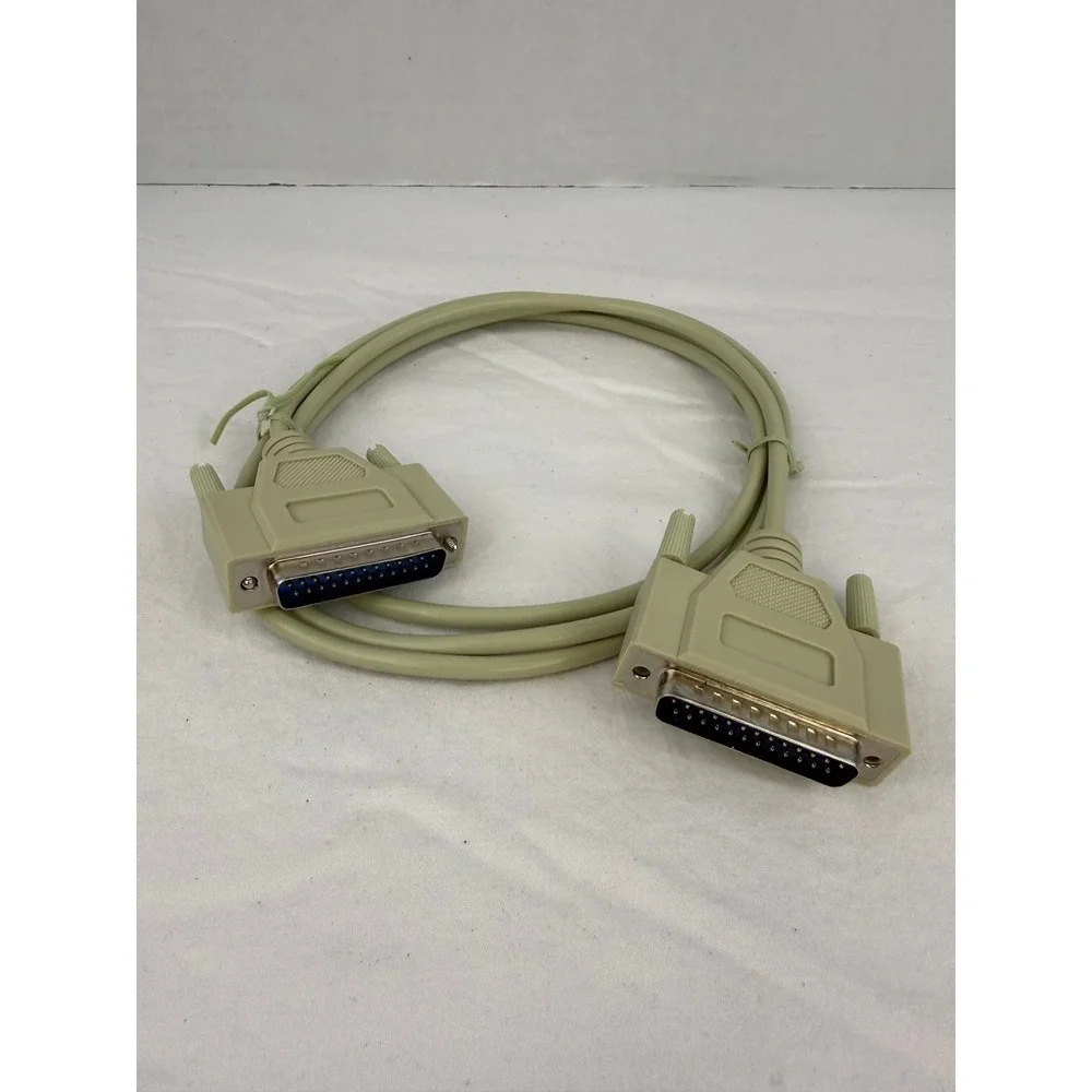 Vintage DB25 Male to Male Serial Parallel Data Cable Beige 25 Pin RS-232 Printer
